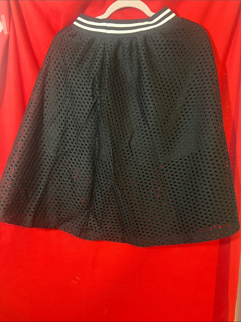 Black Eyelet A-Line Skirt with Striped Elastic Waistband